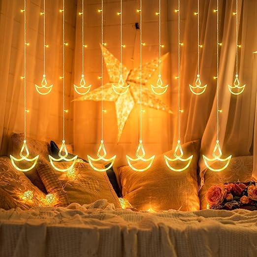 Diya Curtain Lights | Warm White LED | Diwali Decoration